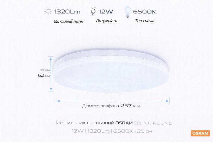 Світильник накладний OSRAM CEILING ROUND 12Вт 6500K 960Лм