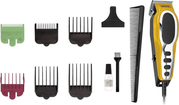 Машинка для стрижки Wahl Close Cut Pro Clipper, від мережі, вібраційний мотор, насадок-6, кейс, сталь, жовтий