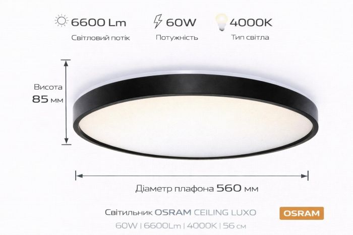 Світильник накладний OSRAM CEILING LUXO 60Вт 4000К чорний
