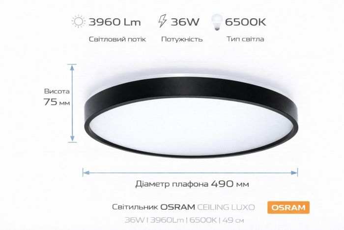 Світильник накладний OSRAM CEILING LUXO 36Вт 6500К чорний