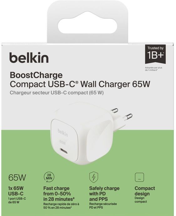 Зарядний пристрій мережевий Belkin 65Вт USB-С GAN PD PPS, білий