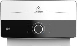 Водонагрівач електр. Ariston AURES M 7 EU проточний, 5л.хв, 7кВт, гор-ний монтаж, мех. кер-ння, A, біло-чорний