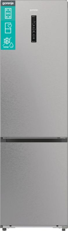 Холодильник з нижн. мороз. камерою Gorenje, 203х66х60см, 2 двері, 283(130)л, А+, Total NF, Зона св-ті, Інвертор, Зовн. Дисп, Wi-Fi, нерж
