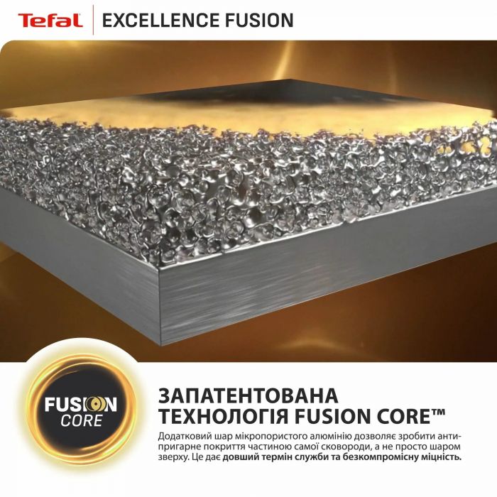 Сковорода ВОК Tefal Excellence Fusion,28см, алюміній, нержавіюча сталь, бакеліт, чорний