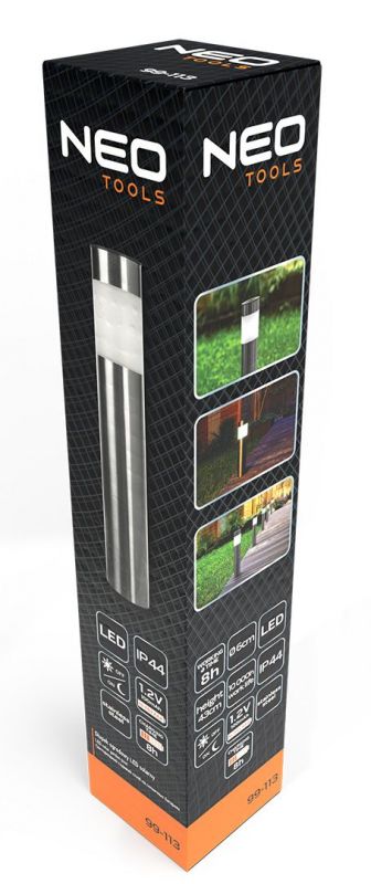 Світильник стовпчик сонячний Neo Tools LED 43см 1.2Вт 8000К IP44 автономний датчик сутінків сірий