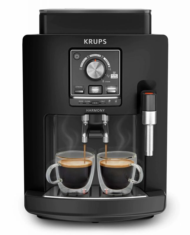 Кавомашина Krups Harmony 1.7л, зерно, ручний капучинатор, мех. керування, авторецептів - 4, свій рецепт, чорний