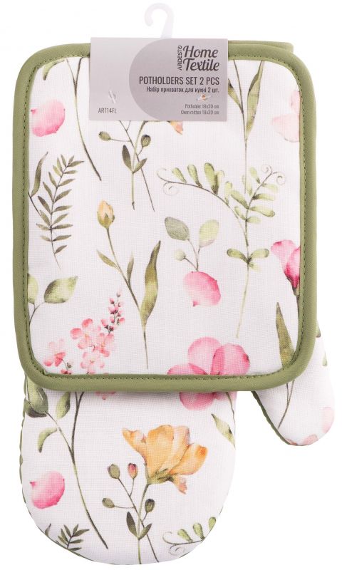 Набір прихваток для кухні ARDESTO Spring flowers 18х20см, 18х30см, 100% поліестер (верх), 100% бавовна (низ), білий
