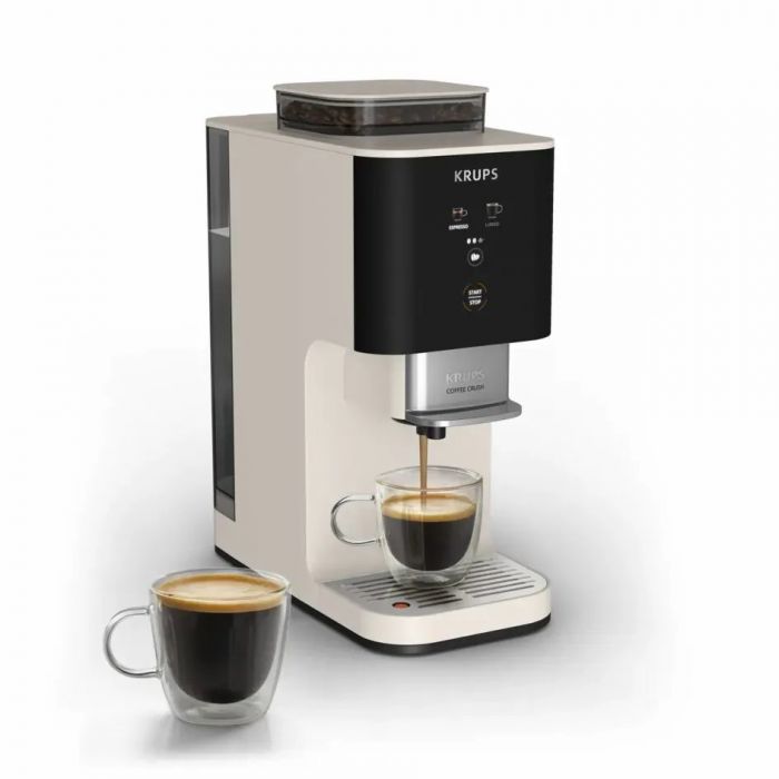 Кавомашина Krups Coffee Crush, 1.8л, зерно, ОLED дисплей, авторецептів - 2, метал, чорно-бежевий