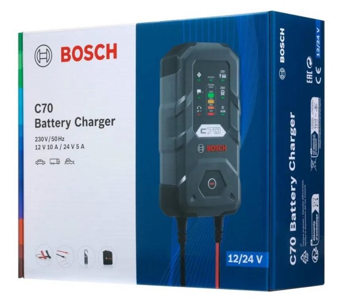 Зарядний пристрій Bosch C70, 12/24В, 14-300А·год, макс 10А, IP65 (0 189 911 070)