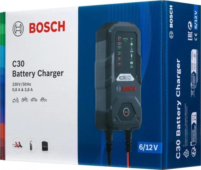 Зарядний пристрій Bosch C30, 6/12В, 1.2-120А·год, 3.8А, IP65 (0 189 911 030)