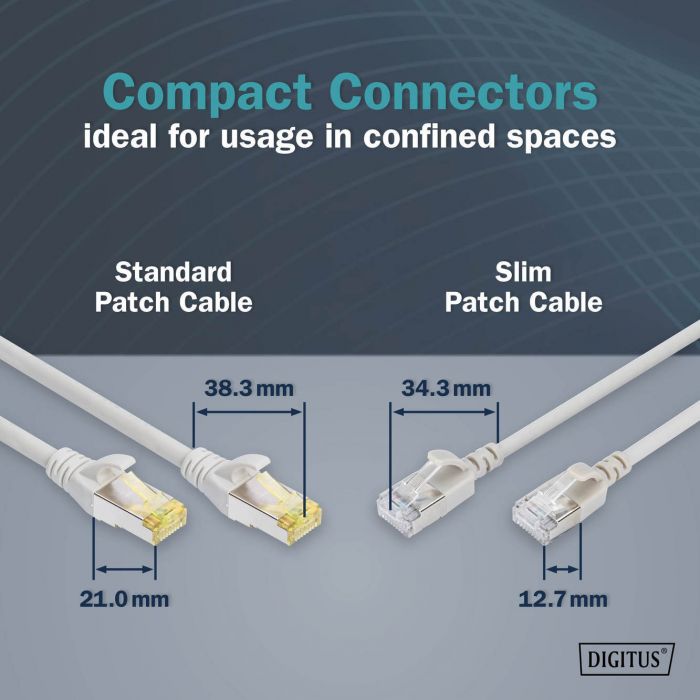Патч-корд DIGITUS CAT 6a F-FTP Sliim, 10 м, AWG 32/7, Cu, LSZH, сірий