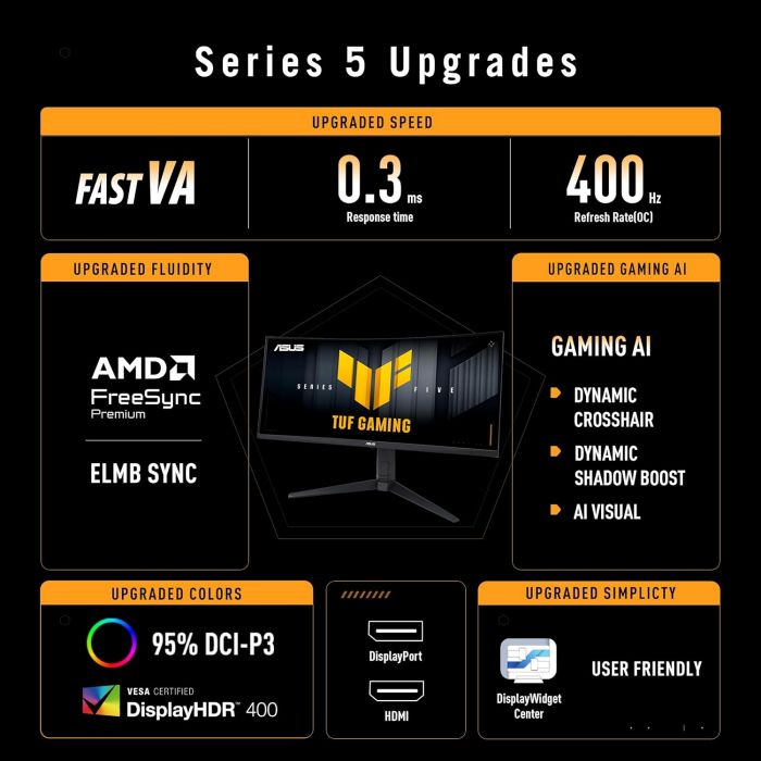 Монітор Asus 34" TUF Gaming VG34WQL5A 2xHDMI, 2xDP, 4xUSB, MM, VA, 3440x1440, 21:9, 165Hz, 1ms, sRGB 120%, CURVED, AdaptiveSync, HAS, HDR400