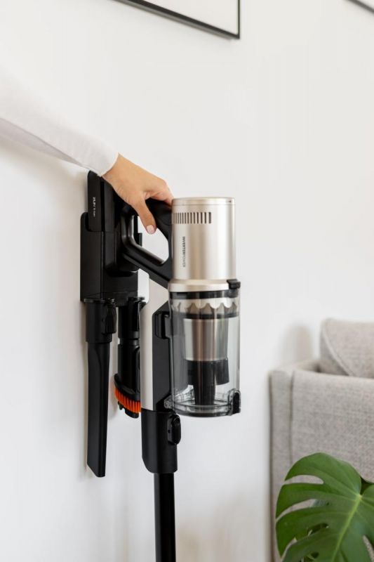 Пилосос Gorenje бездротовий, 125Вт, конт пил -0.6л, автон. робота до 60хв, HEPA, підсвічування, індикатор, турбощітка, матове золото