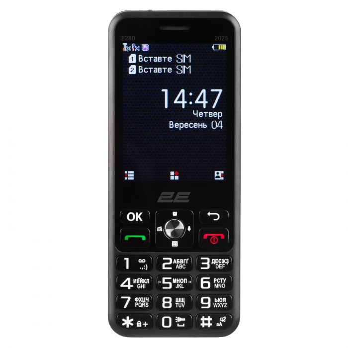 Мобільний телефон 2E E280 2025 2.8" 2SIM, 2x1500мА•год, чорний + Батарея