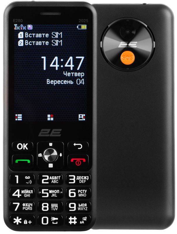 Мобільний телефон 2E E280 2025 2.8" 2SIM, 2x1500мА•год, чорний + Батарея