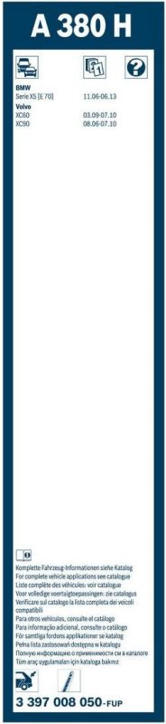 Склоочисник BOSCH Twin безкаркасний 380мм задній (3 397 008 050)