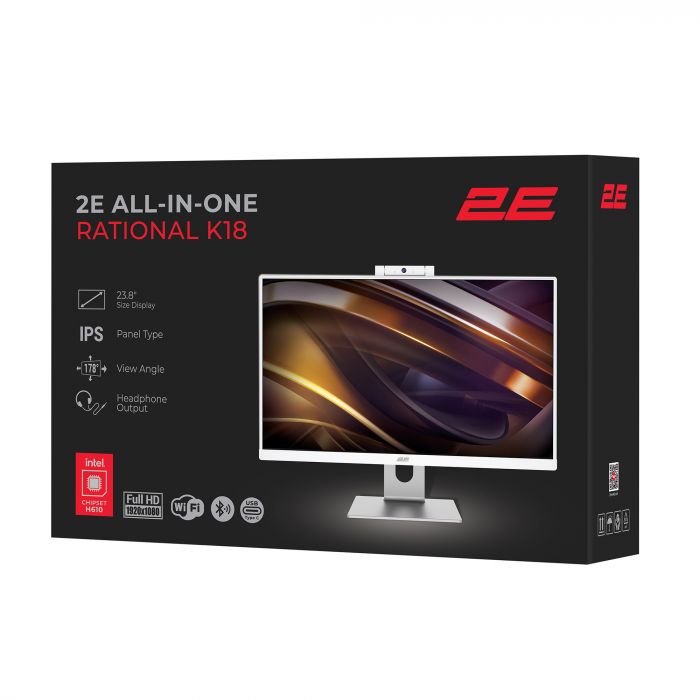 Комп'ютер персональний моноблок 2E Rational K18 23.8" FHD IPS Intel i5-12400, 8Gb, F240GB, UMA, H610, K18.610, 150W, FreeDos, білий