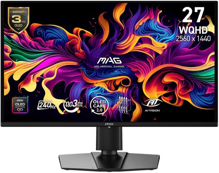Монітор MSI 26.5" MAG 274QP QD-OLED X24 2xHDMI, DP, Audio, QD-OLED, 2560x1440, 240Hz, 0.03ms, DCI-P3 99%, G-SYNC, FreeSync, Pivot, HDR400