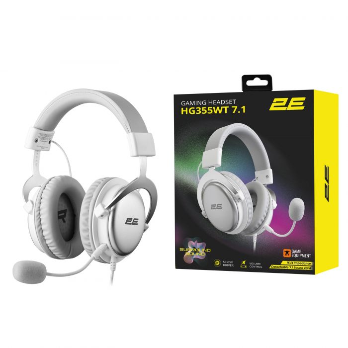 Гарнітура ігрова 2E GAMING HG355, 7.1, mini-jack/dual 3.5мм/USB-A, 1.5/1.5/0.2м, білий