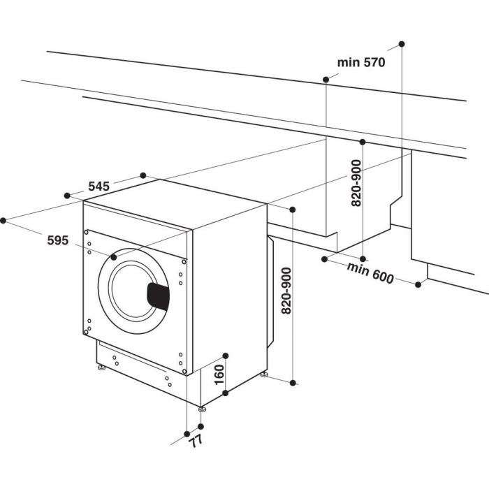 Пральна машина Whirlpool вбудована фронтальна, 7кг, 1400, D, 60см, дисплей, пара, білий