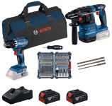 Набір акумуляторних інструментів Bosch Professional 18В дриль-шурупокрут GSR 18V-45, перфоратор GBH 18V-22, набір біт і бурів, акб 2x4А·год, ЗП, сумка