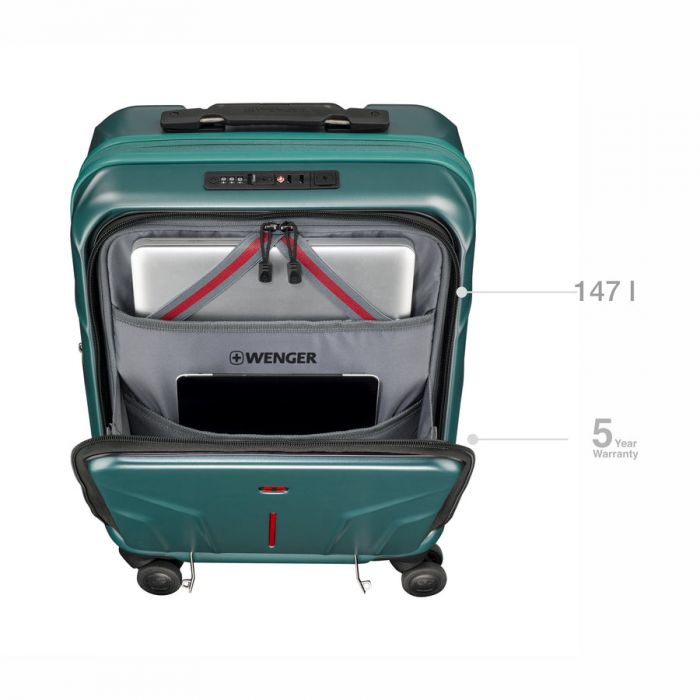 Валіза Wenger Amplix Hardside Carry-On, мала, з відсіком для н/б 16", полікарбонат, TSA, 4 колеса, розширення, USB, зелений