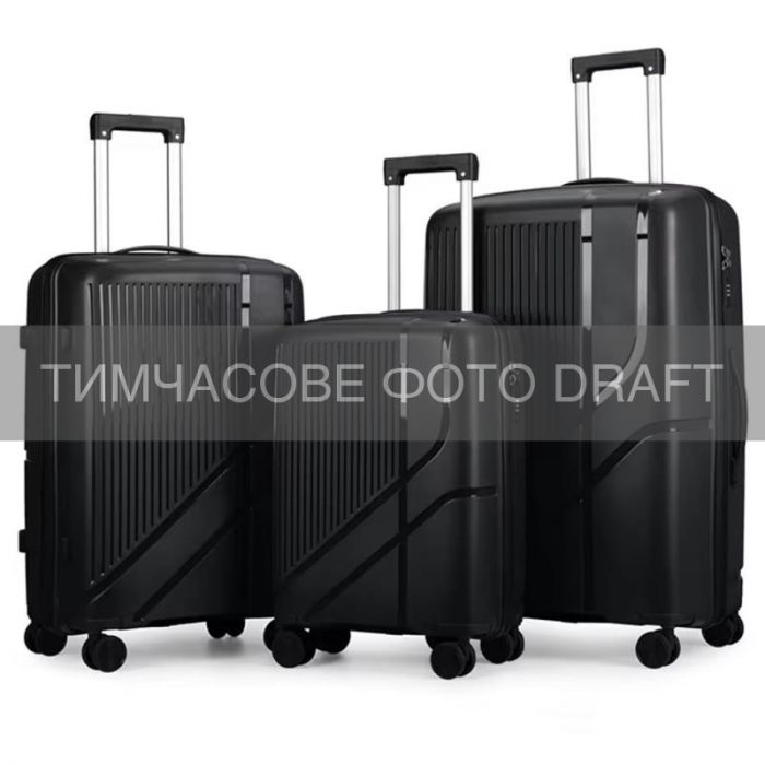 Набір валіз 2E, M7969, поліпропілен, (L+M+S), 4 колеса, кодовий замок, чорний