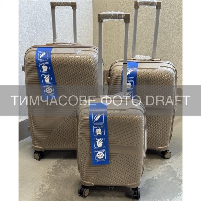 Набір валіз 2E, M6989, поліпропілен, (L+M+S), блискавка anti theft, 4 колеса, кодовий замок, хакі