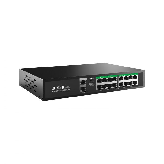 Комутатор Netis P116GC 18xGE (16xPoE, 2xUplink), 240Вт, Некерований