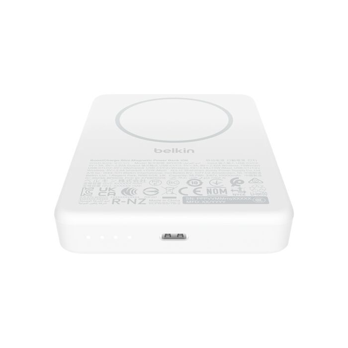 Акумулятор портативний літій-іонний Power Bank Belkin 10000мА·год, 20Вт PD/Qi2 15Вт, Slim Magnetic, білий