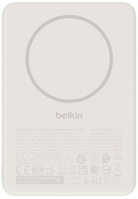 Акумулятор портативний літій-іонний Power Bank Belkin 10000мА·год, 20Вт/Qi2 7.5Вт, Slim Magnetic Ring, пісочний