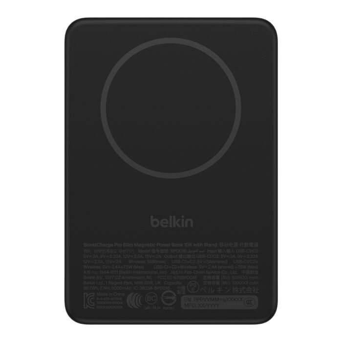 Акумулятор портативний літій-іонний Power Bank Belkin 10000мА·год, 30Вт PD/Qi2 15Вт, Magnetic Kickstand, чорний