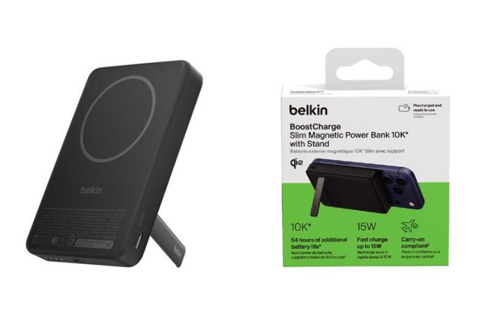 Акумулятор портативний літій-іонний Power Bank Belkin 10000мА·год, 30Вт PD/Qi2 15Вт, Magnetic Kickstand, чорний