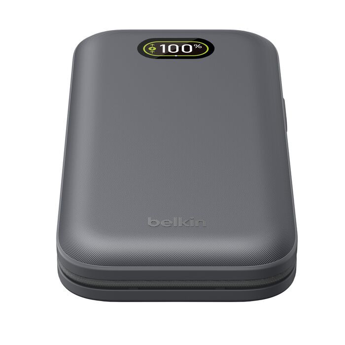 Акумулятор портативний літій-іонний Power Bank Belkin 27000мА·год, 240Вт, з інтегрованим кабелем USB-C, сірий