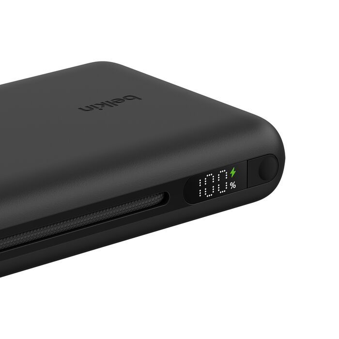 Акумулятор портативний літій-іонний Power Bank Belkin 25000мА·год, 158Вт, з інтегрованим кабелем USB-C, чорний