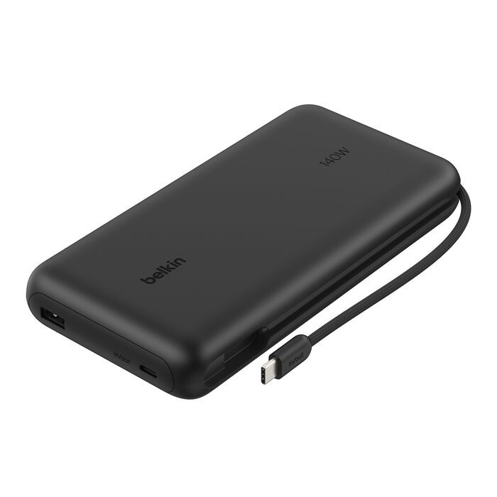Акумулятор портативний літій-іонний Power Bank Belkin 25000мА·год, 158Вт, з інтегрованим кабелем USB-C, чорний