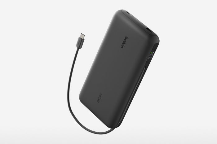 Акумулятор портативний літій-іонний Power Bank Belkin 25000мА·год, 158Вт, з інтегрованим кабелем USB-C, чорний