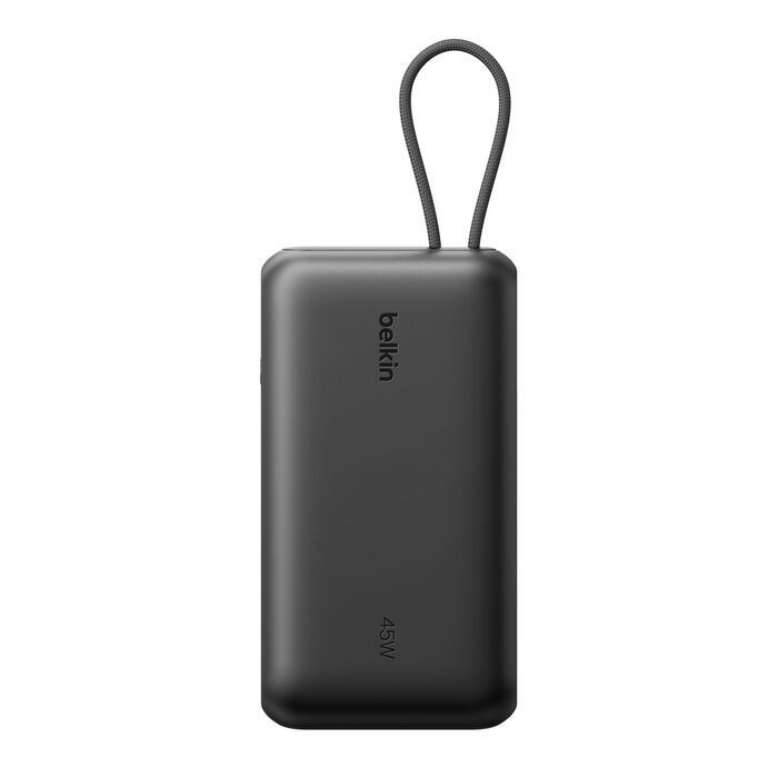 Акумулятор портативний літій-іонний Power Bank Belkin 20000мА·год, 45Вт, з інтегрованим кабелем USB-C, чорний