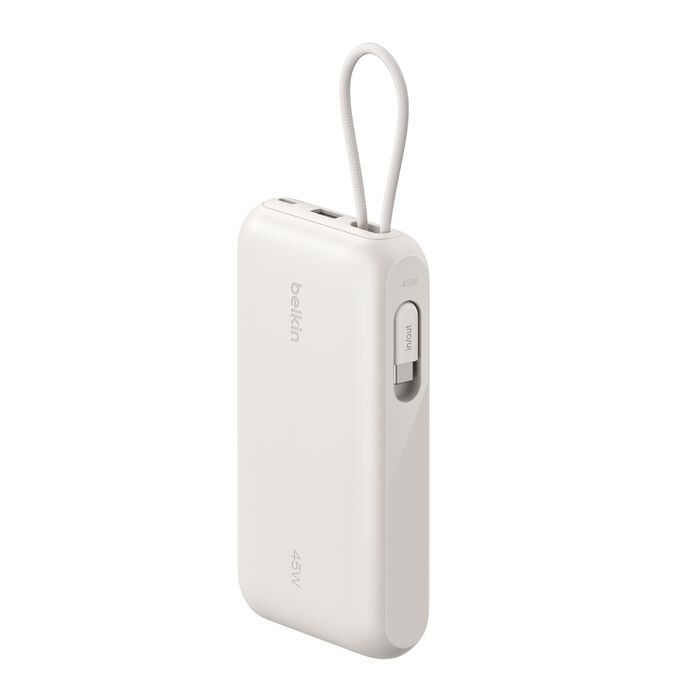 Акумулятор портативний літій-іонний Power Bank Belkin 20000мА·год, 45Вт, з інтегрованим кабелем USB-C, пісочний