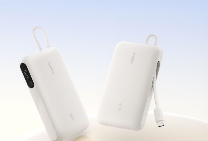 Акумулятор портативний літій-іонний Power Bank Belkin 10000мА·год, 45Вт, з інтегрованим кабелем USB-C, пісочний