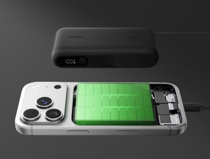 Акумулятор портативний літій-іонний Power Bank Belkin 10000мА·год, 45Вт, з інтегрованим кабелем USB-C, чорний