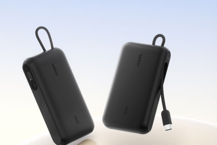 Акумулятор портативний літій-іонний Power Bank Belkin 10000мА·год, 45Вт, з інтегрованим кабелем USB-C, чорний