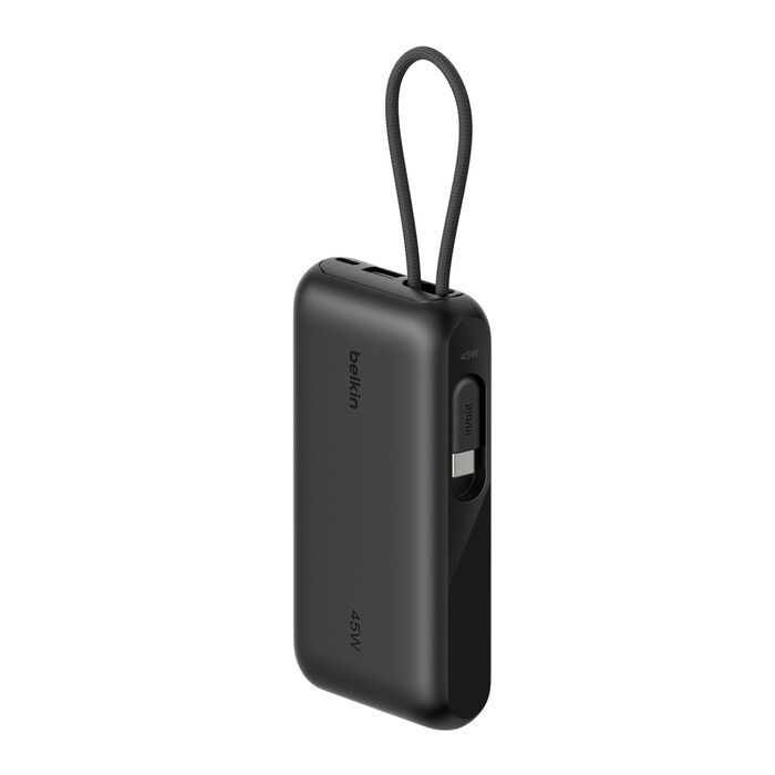 Акумулятор портативний літій-іонний Power Bank Belkin 10000мА·год, 45Вт, з інтегрованим кабелем USB-C, чорний