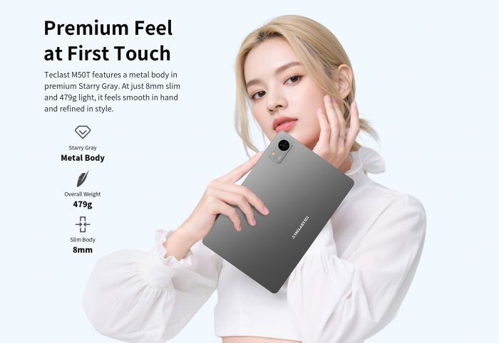 Планшет Teclast M50T 10.1" 4ГБ, 128ГБ, 7000мА•ч, Android, сірий