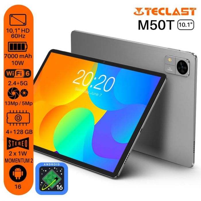 Планшет Teclast M50T 10.1" 4ГБ, 128ГБ, 7000мА•ч, Android, сірий