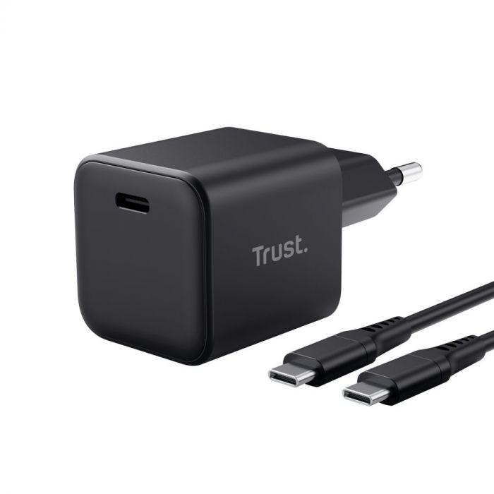 Зарядний пристрій мережевий Trust Maxo 65Вт, GaN, USB-C, PD/PPS, чорний