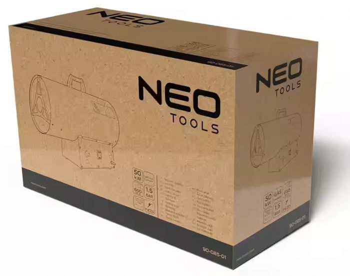 Теплова гармата газова Neo Tools, 50кВт, 300м2, 650м3/год, чорний, 7.5кг