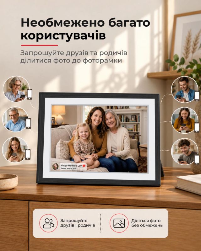 Цифрова фоторамка  2E DPF10-PBK 10", IPS, FHD, 1GB, 32GB, динаміки 2x1Вт, ПЗ Frameo, сенсорний екран, WiFi,білий/чорний