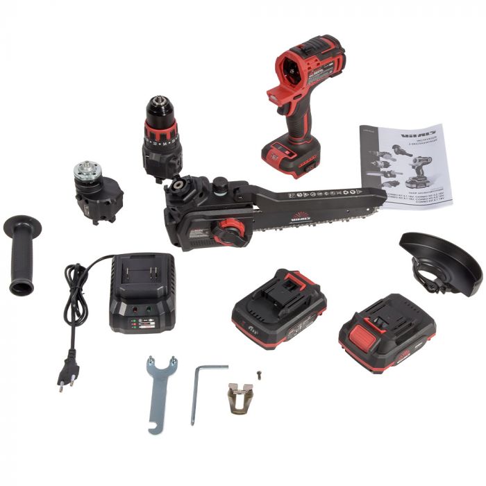 Набір акумуляторних інструментів Vitals Master COMBO KIT 3.1 18В модулі шурупокрута пилки ланцюгової шліфмашини акб 1х2А·год 1х4А·год ЗП кейс