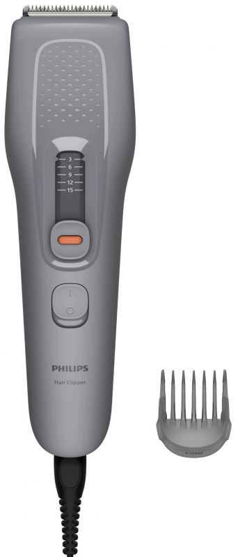 Машинка для стриження  Philips Series 3000, від мережі, роторний мотор, насадок-3, сухе чищення, сталь, сіра